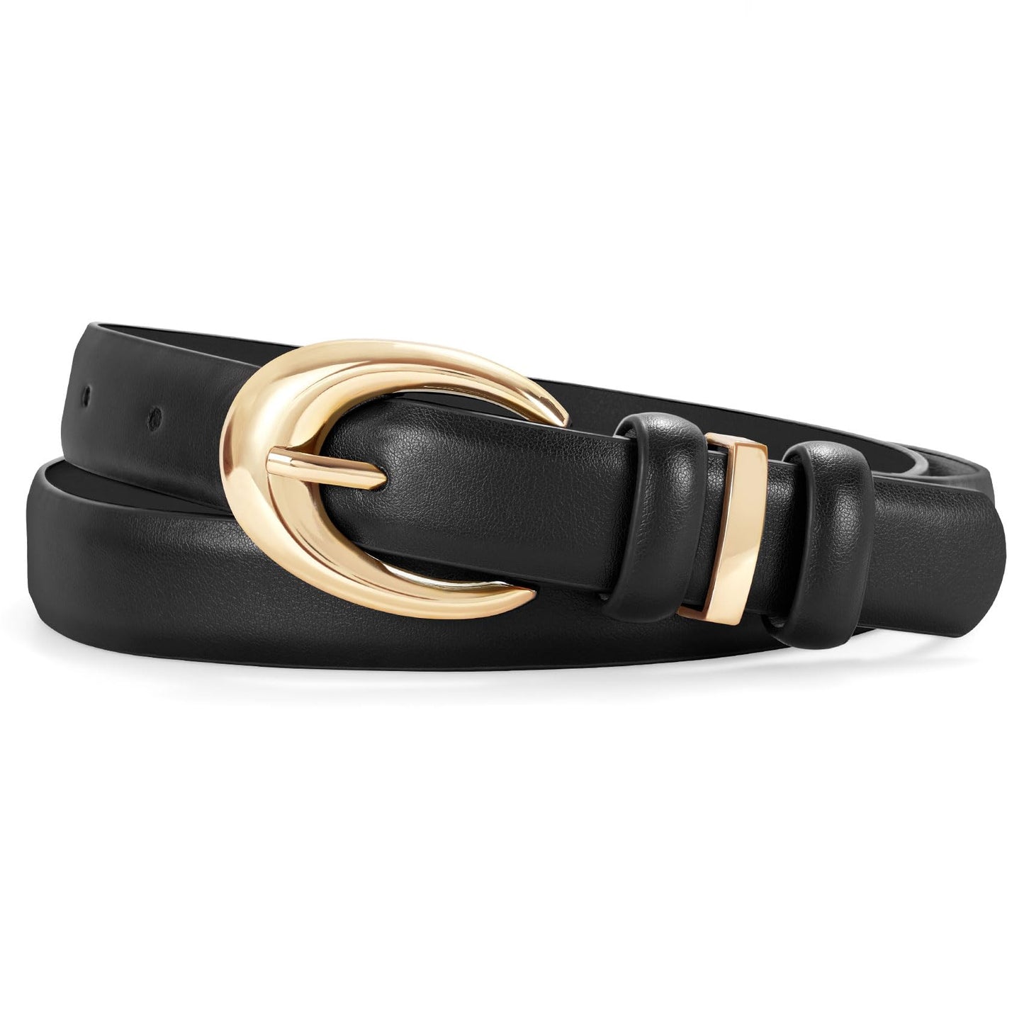 TRIWORKS Women Leather Belt for Jeans Pants Fashion Ladies Skinny Faux Leather Dress belt with Gold Buckle