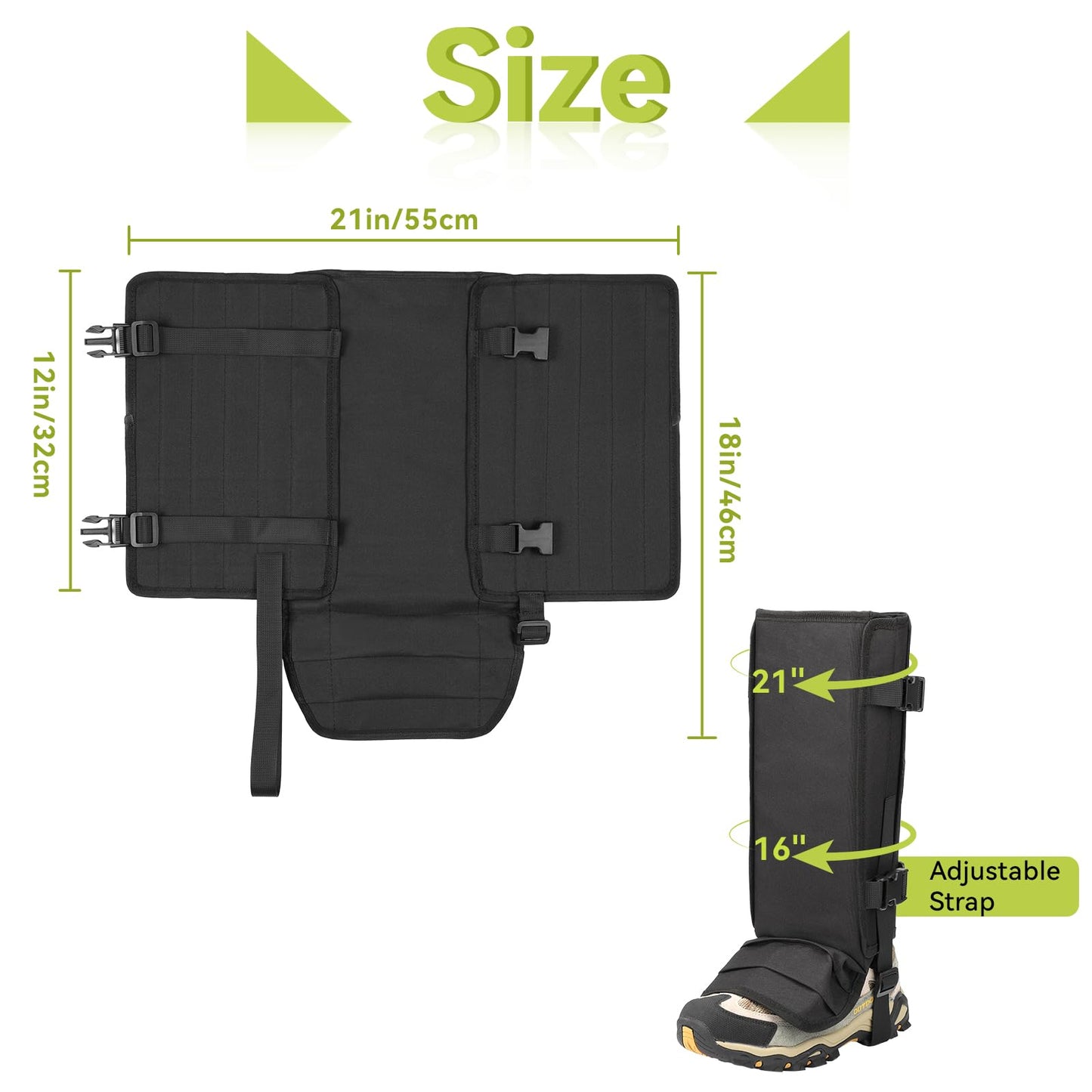 ENPOINT Snake Gaiters - Snake Guards for Legs Men & Women, Black Shoe Gaiters for Hiking, Camping, Fishing, Farm Working, Hunting Equipment, Hunting Gear for Men & Women