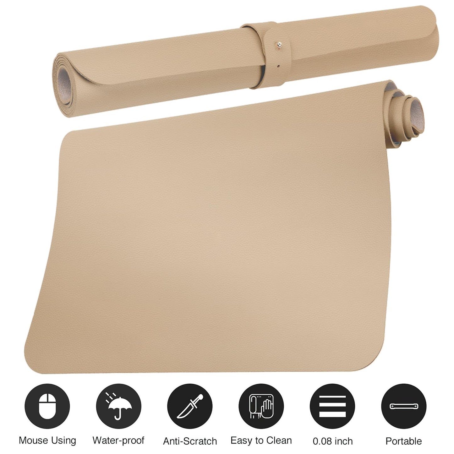 Boutilon Leather Desk Pad Protector,Non-Slip Mouse Pad,Laptop Desk Pad,Office Mouse Mat,Waterproof Leather Desk Blotter,Desk Writing Pad for Office and Home (XXXL-Beige,47"x 24")