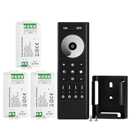 BTF-LIGHTING 5050SMD FCOB COB Dimming RF 2.4GHz Wireless Remote RC01RFB &4PCS C01RF Tuya Controller Kit 4 Zones Group Control PWM Single Color (+V -V) 2pin LED Neon Rope Light DC5V DC12V DC24V
