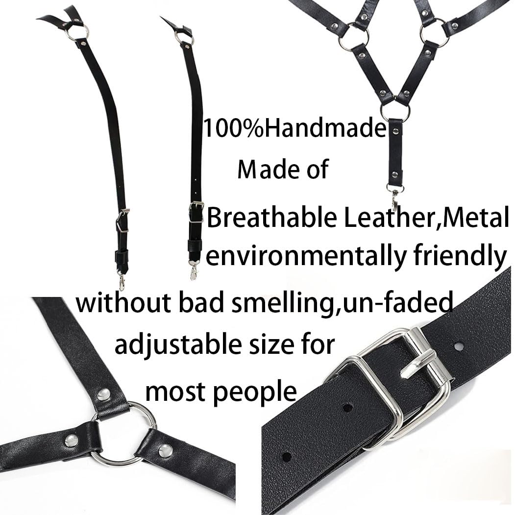 Mens Black Leather Armors Suspenders Shoulder Strap Body Chest Harness Chain Belt Adjustable Gay Punk Clubwear Costume