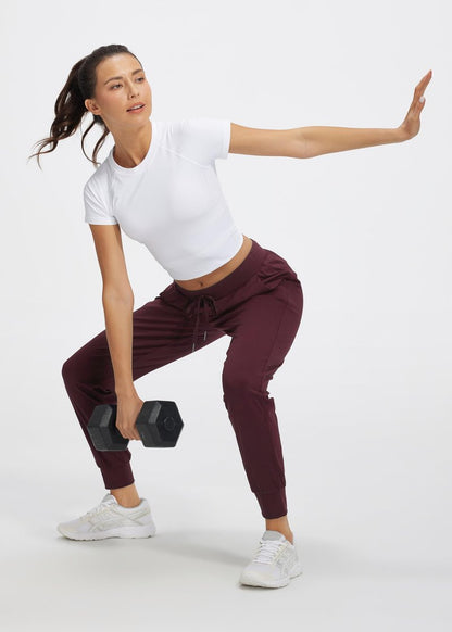 Libin Women's Joggers Pants Athletic Sweatpants with Pockets Running Tapered Casual Pants for Workout,Lounge, Burgundy M