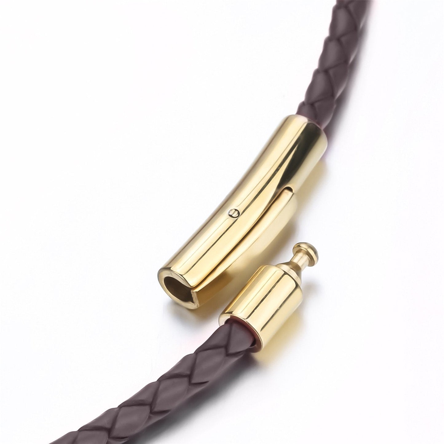 ELFASIO 3mm Braided Leather Chain Cord Necklace for Men/Women, Black/Brown/Red/Blue Rope Chain for pendant, Gold Stainless Steel Secure Clasp 22inches