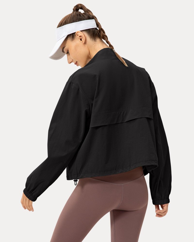 Locachy Women's Lightweight Zip Up Athletic Jacket Stand Collar Windproof Workout Outdoor Jacket Black XL