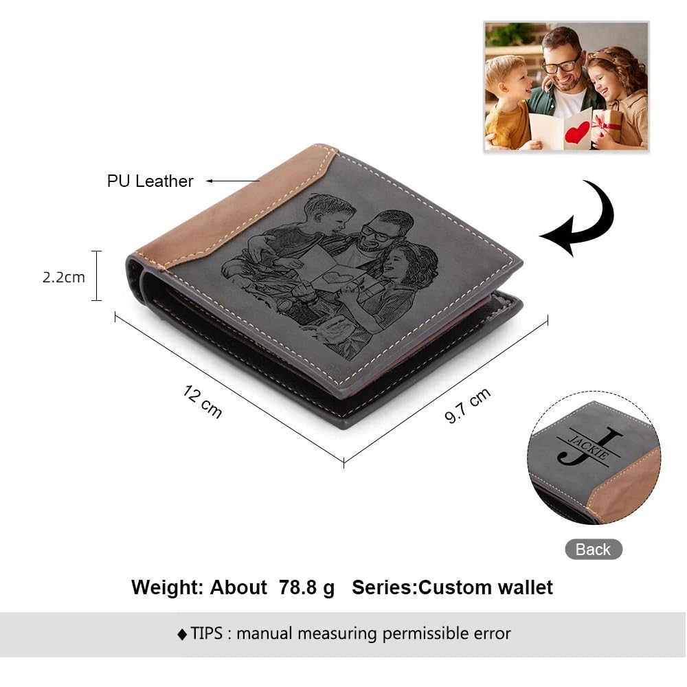lagofit Custom Photo Wallets for Men - Personalized Fathers Day Wallet Engraved Picture & Initial Name Wallet for Men Christmas Gift for Dad, Boyfriend, Fathers (Style 5)