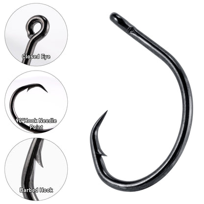 Dr.Fish 30 Pack Circle Hooks 3X Strong in-Line for Saltwater & Freshwater, Live Bait Non-Offset Fishing Hooks for Striper, Catfish, Mackerel, Bass, Tuna 2/0