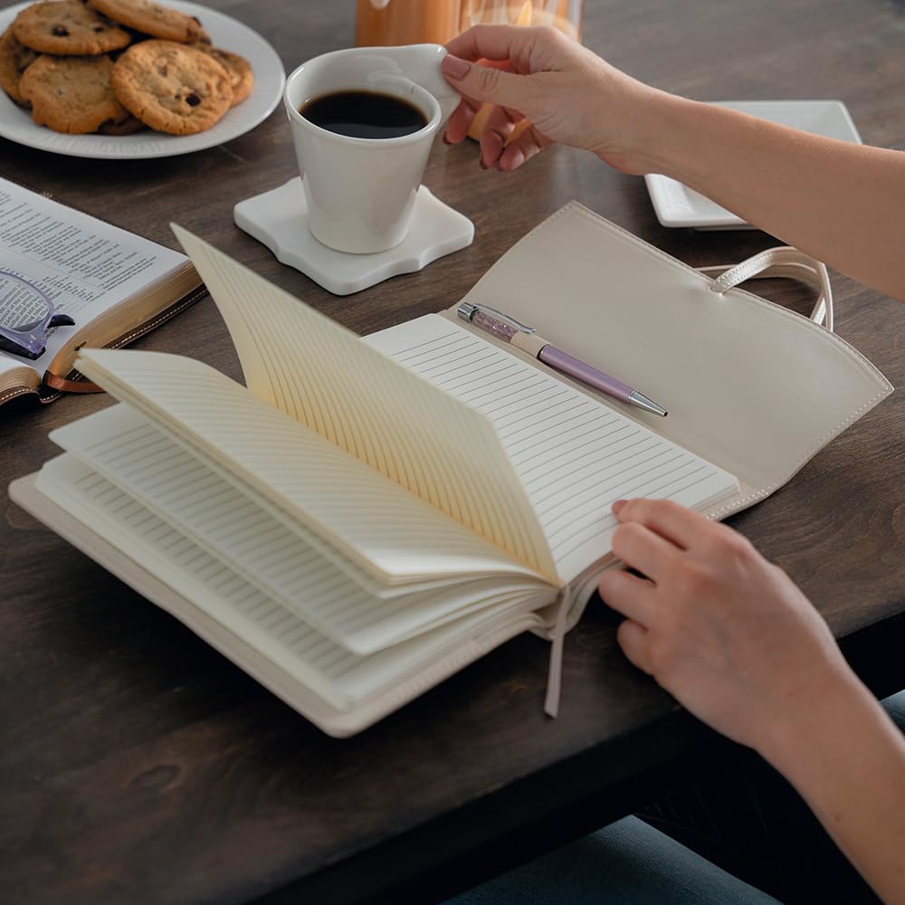 Bekah Rose Leather Journal for Women Refillable Faux Leather Cover with A5 Lay-flat Bound Journals | Personal Wrap Style Notebook Diary for Women (Ivory White 6x8, Lined Paper)