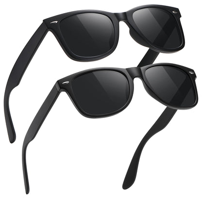 MEETSUN Polarized Sunglasses for Men Women Classic Retro Sun Glasses for Driving Fishing UV Protection 2 Pack C3 Matte Black Frame/Grey Lens