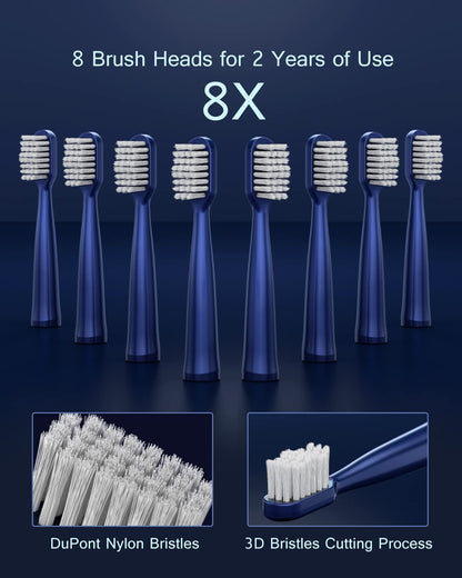 Sonic Electric Toothbrush for Adults, USB Rechargeable Sonic Toothbrush with 8 Brush Heads, Smart Timer, 5 Modes, 2-Hour Fast Charge Last 30 Days, Pink