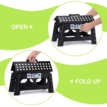 Delxo Folding Step Stool for Kids and Adults,15-Inch Extra Wide 9 Inch Height Heavy Duty Stepping Stool More Safe and Comfortable Non Slip Foldable Step Stool Black