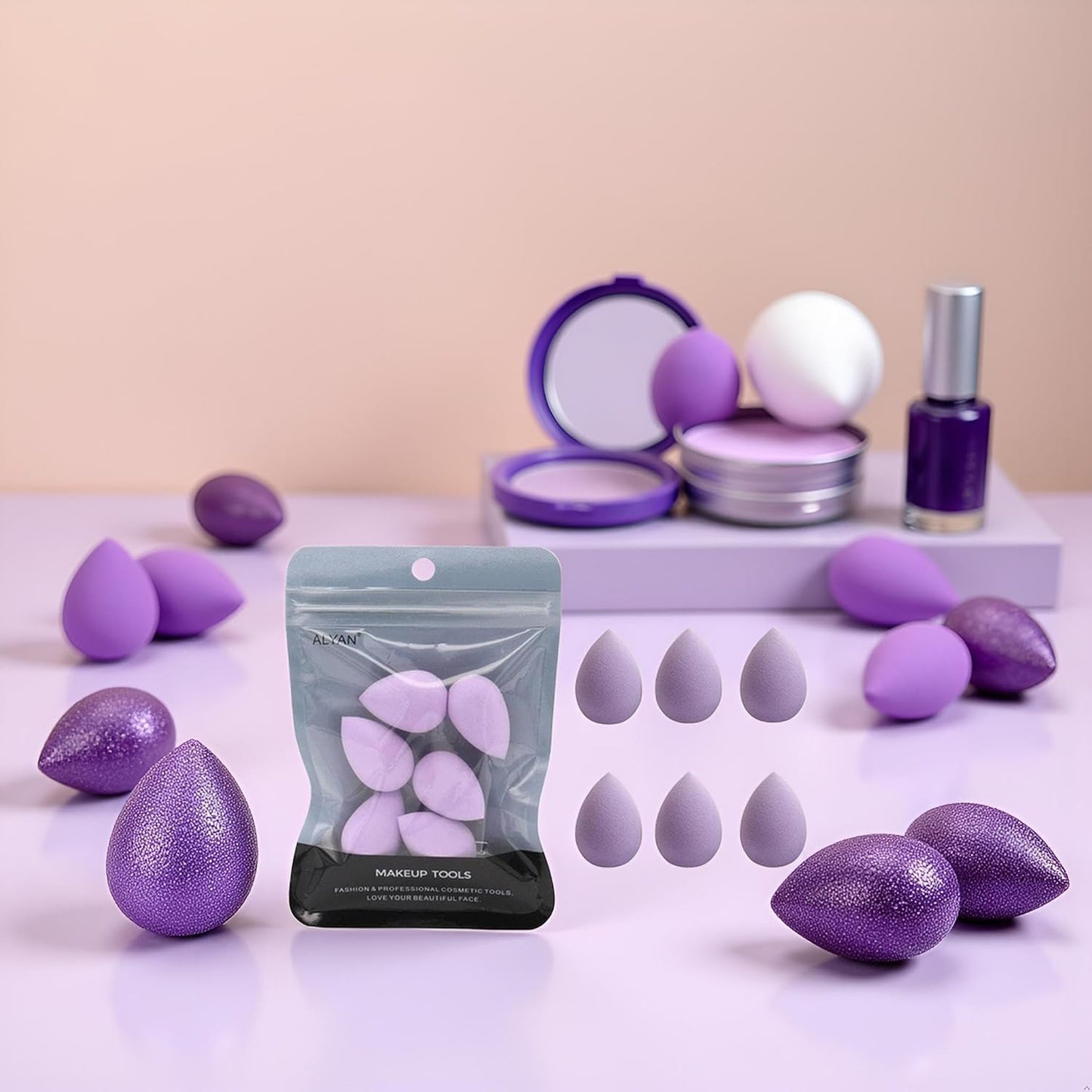 6PCS Mini Makeup Sponge Small Beauty Sponge Blender Set for Foundation, Powder, Concealer Highlight,and Eye Shadow, Purple