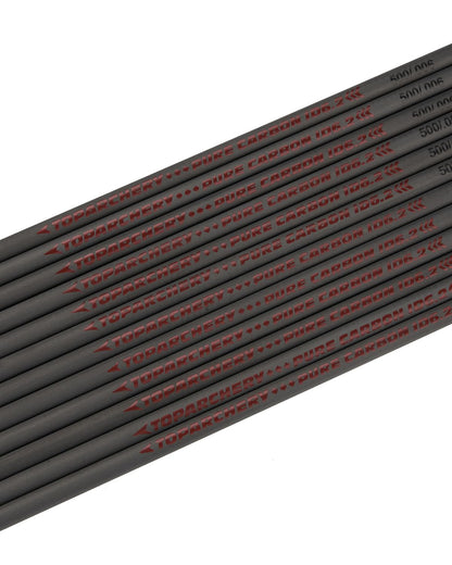 TOPARCHERY Arrow Shafts Pure Carbon Shafts 31 Inch Arrow Tube Spine 300 350 400 500 600 for DIY Hunting Arrows Recurve Bow Compound Bow 12Pcs (Spine:500)