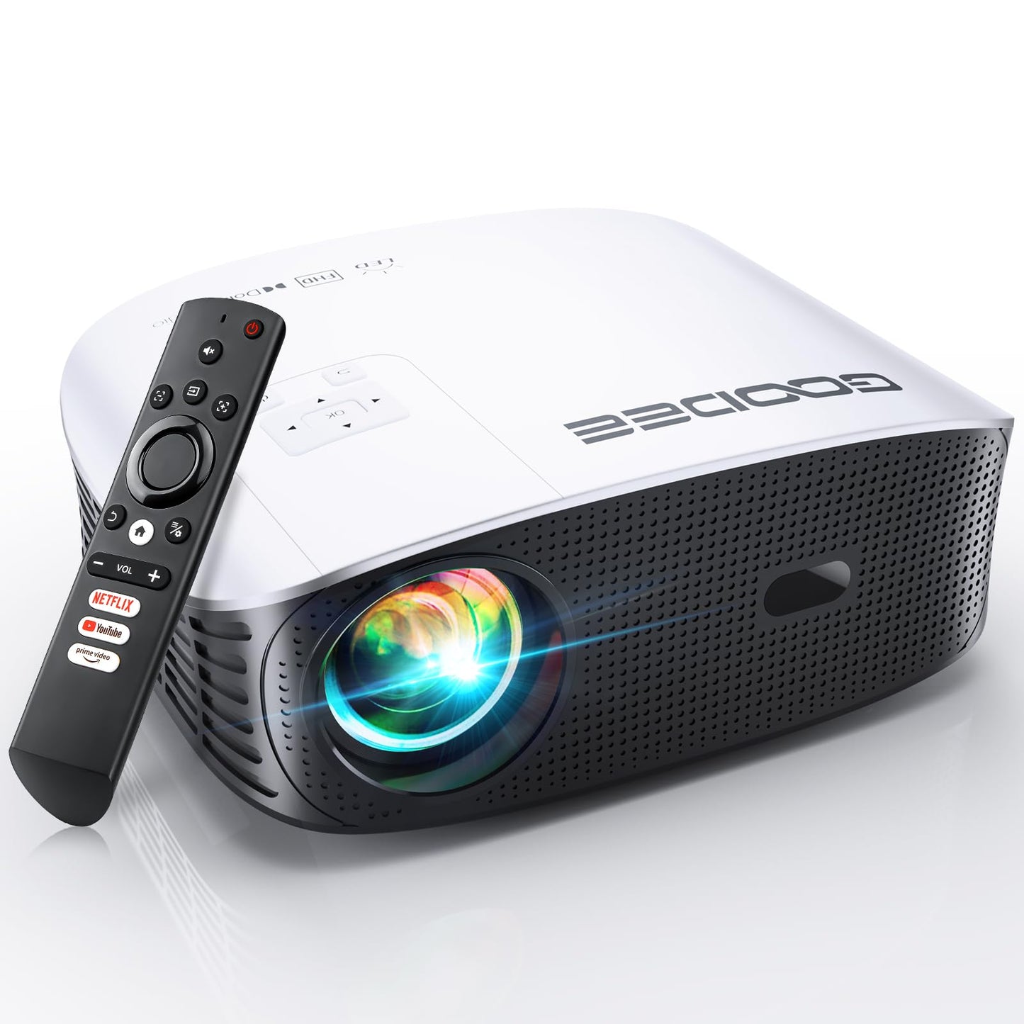 GooDee Smart 4K Projector with 5G WIFI and Bluetooth, Netflix/Amazn Prime Video Certified, Dolby Audio, Outdoor Projector, 400" Zoom Home Theater Projector Compatible with TV Stick,iOS,Android