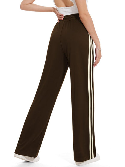 Tapata Tall Womens 34" Inseam Track Pants Relaxed Fit Striped Workout Sweatpants Baggy Trousers with Zipper Pockets, Brown, M