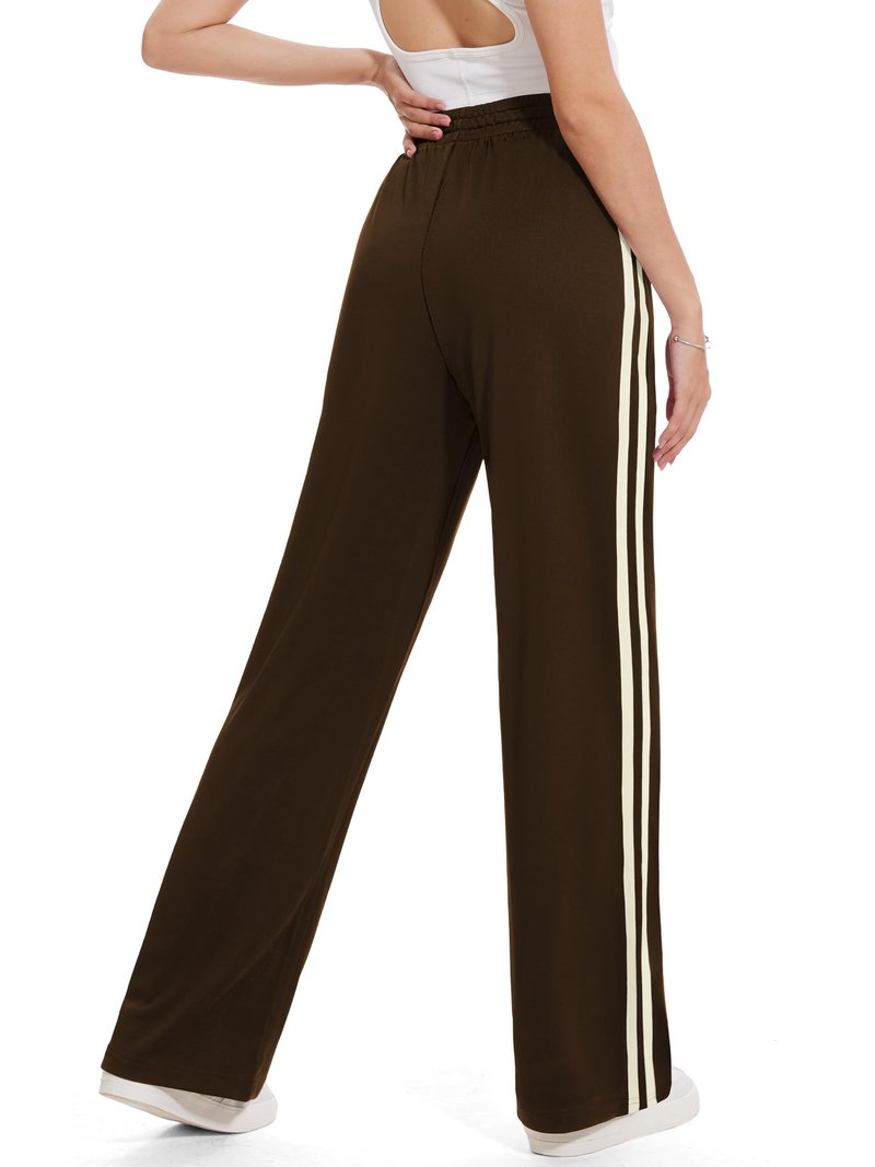 Tapata Tall Womens 34" Inseam Track Pants Relaxed Fit Striped Workout Sweatpants Baggy Trousers with Zipper Pockets, Brown, XXL