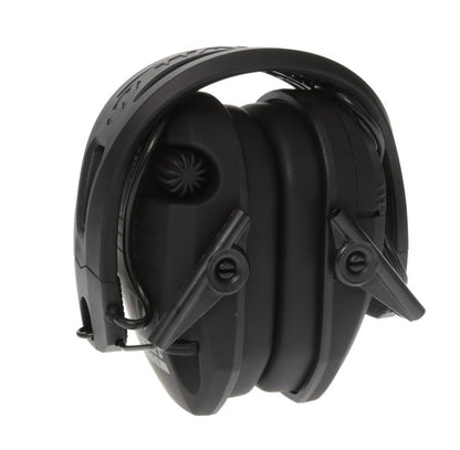 WALKER'S Razor Tacti-Grip Slim Electronic Muff - 23dB NRR Compact Collapsible Non-Slip Headband Hunting Shooting Hearing Protection Earmuffs w/ 2 AAA Batteries, Black