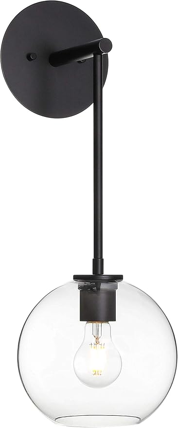 XiNBEi Lighting Wall Sconce, Retro 1 Light Globe Glass Bathroom Vanity Light Matte Black Finish XB-W1263-MB