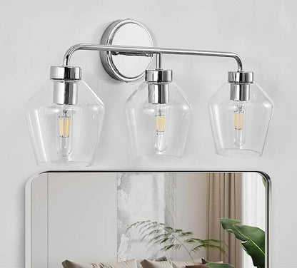 ANDY STAR Chrome Vanity Light, 3-Light Diamond-Shape Bathroom Light Fixture, Industrial Chrome Sconce, 25 Inch Modern Bath Light with Clear Glass for Bedroom/Living Room/Hallway