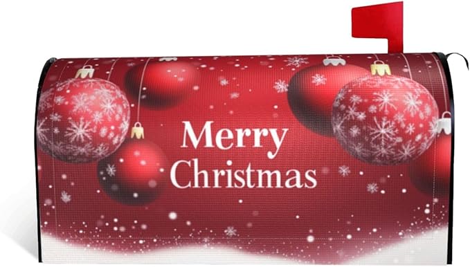 Festive Magnetic Mailbox Cover Xmas Christmas Ball Pattern Outdoor Mailbox Protector Holiday Seasonal Decorative Garden Yard Home Large Size 25.5 x 21 Inch