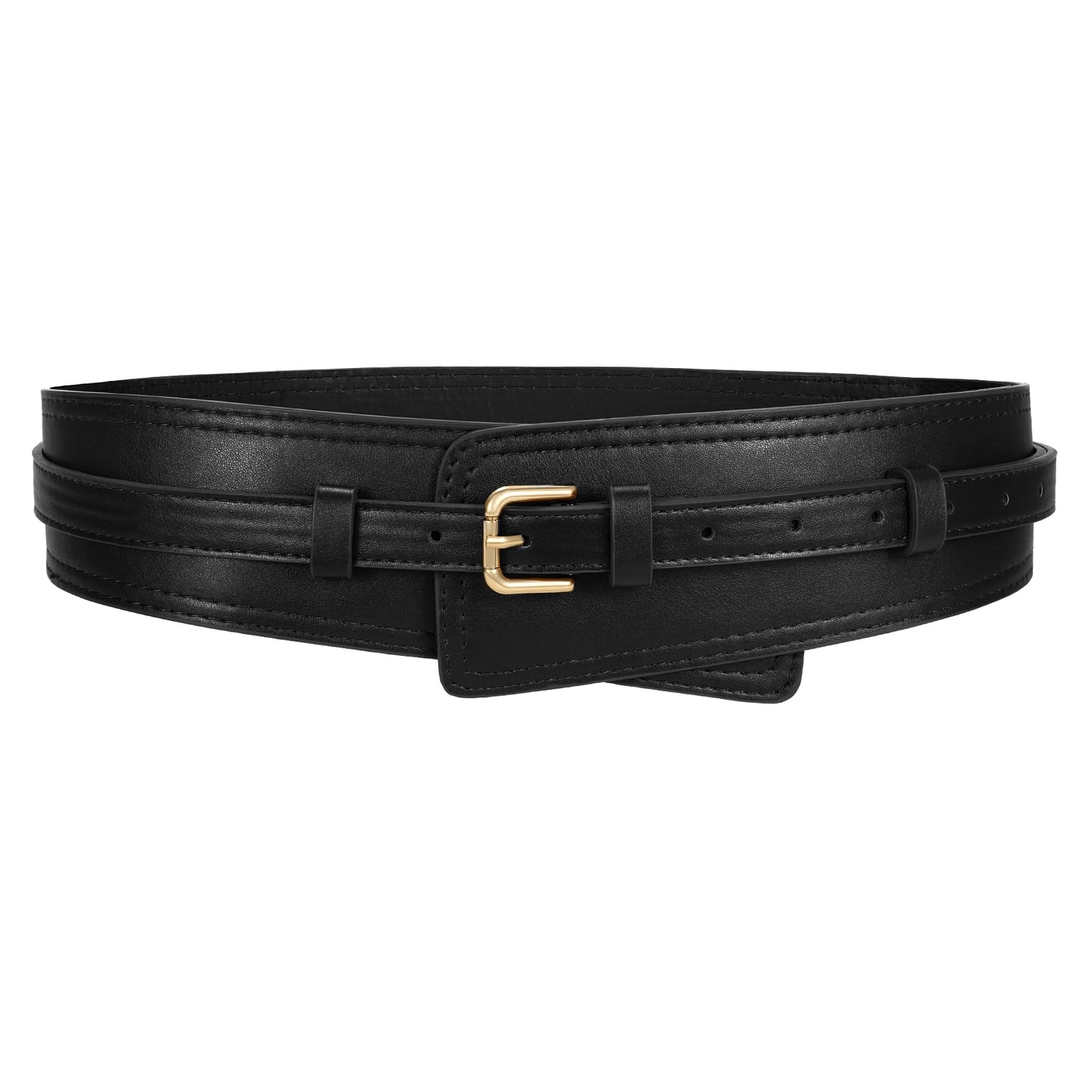 WERFORU Women Wide Waist Belts for Dress Women Fashion Wide Leather Belt 2-in-1 Waistband with Thin Belts for Dress, A-Black-gold buckle, Fit Waist Size 39"-44"