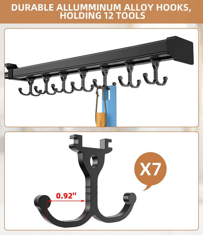 PrimZooty Pull Out Broom Holder With Adjustable Double Row Sliding Hook, Multifunctional Slide Broom And Mop Storage/Organizer Garage Organization Hooks, for Closet Laundry - 41cm/16.14inch