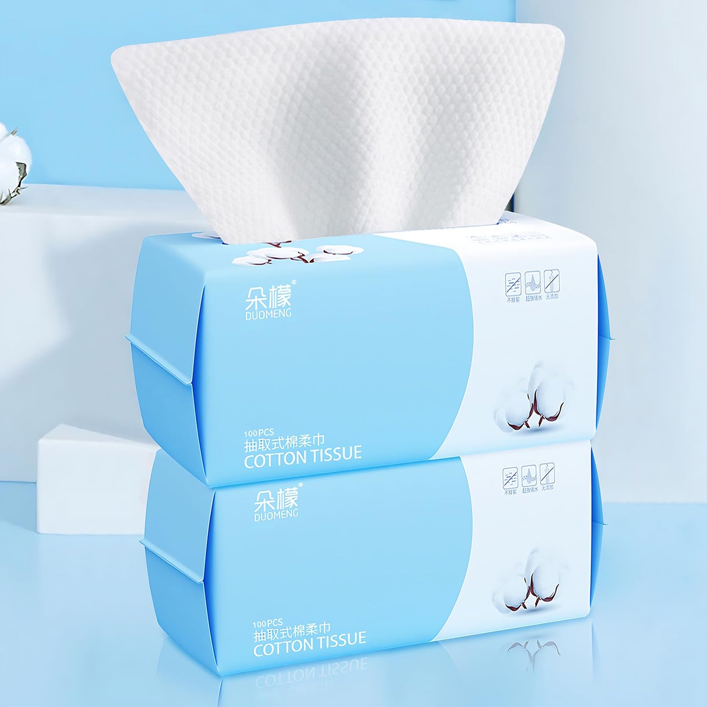 Cotton Facial Dry Wipes 100 Count, Deeply Cleansing Disposable Face Towel, Multi-Purpose for Skin Care, Make-up and Facial Cleansing (1 Pack)