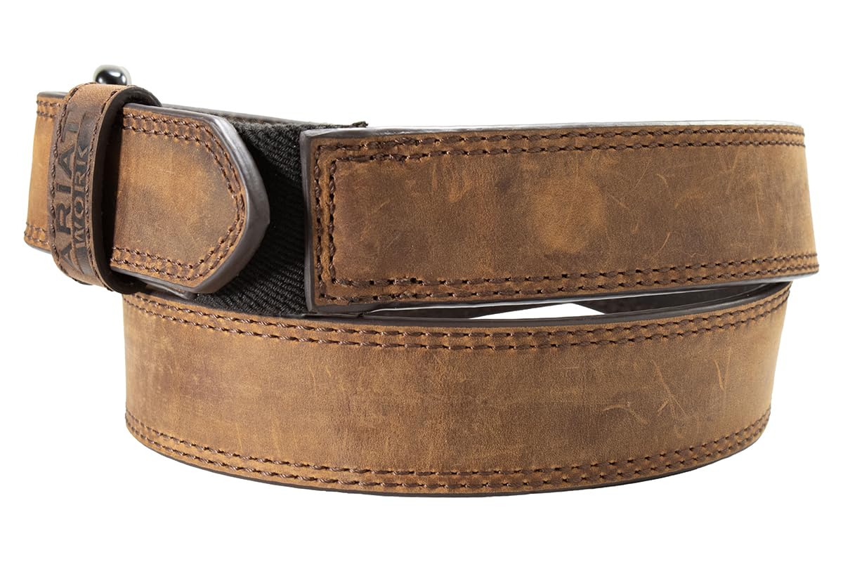 ARIAT Men's Double-Stitch Perforated Leather Belt with Roller Buckle, Brown, 32