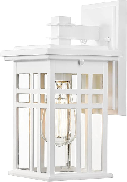 zeyu Modern Outdoor Wall Light - 12 Inch Exterior Light Fixture for House Front Porch, Clear Glass Shade in White Finish, 20068B1 WH
