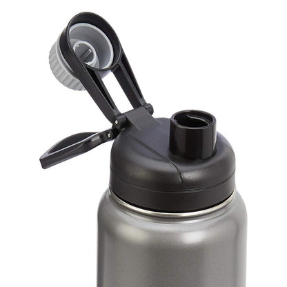 Amazon Basics Large Stainless Steel Insulated Water Bottle, Spout Lid, 30.1 ounces, Gray