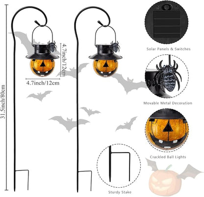 Viveta 2 Pcs Halloween Lights with Shepherd Hooks, Solar Lanterns Outdoor Waterproof for Halloween Decorations Outdoor Patio Yard Lawn