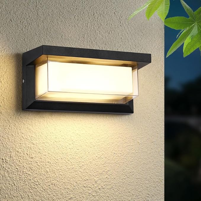 Outdoor Wall Lights, 24W LED 3 Color Exterior IP65 Outdoor Wall Lights Exterior, Porch Wall Sconce with Double Shade, Modern Matte Black Wall Lamps for Patio Front Door Entryway, 4-Pack