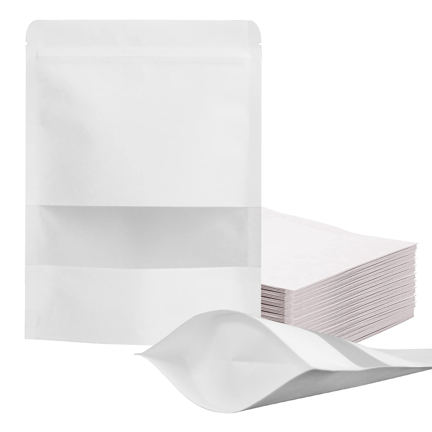 FireKylin 100 Pcs Paper Bags Resealable bags 3.5" x 5.5" Zipper Food Storage Bags, Stand Up, with Matte Window, Reusable, Sealable, for Packaging Products