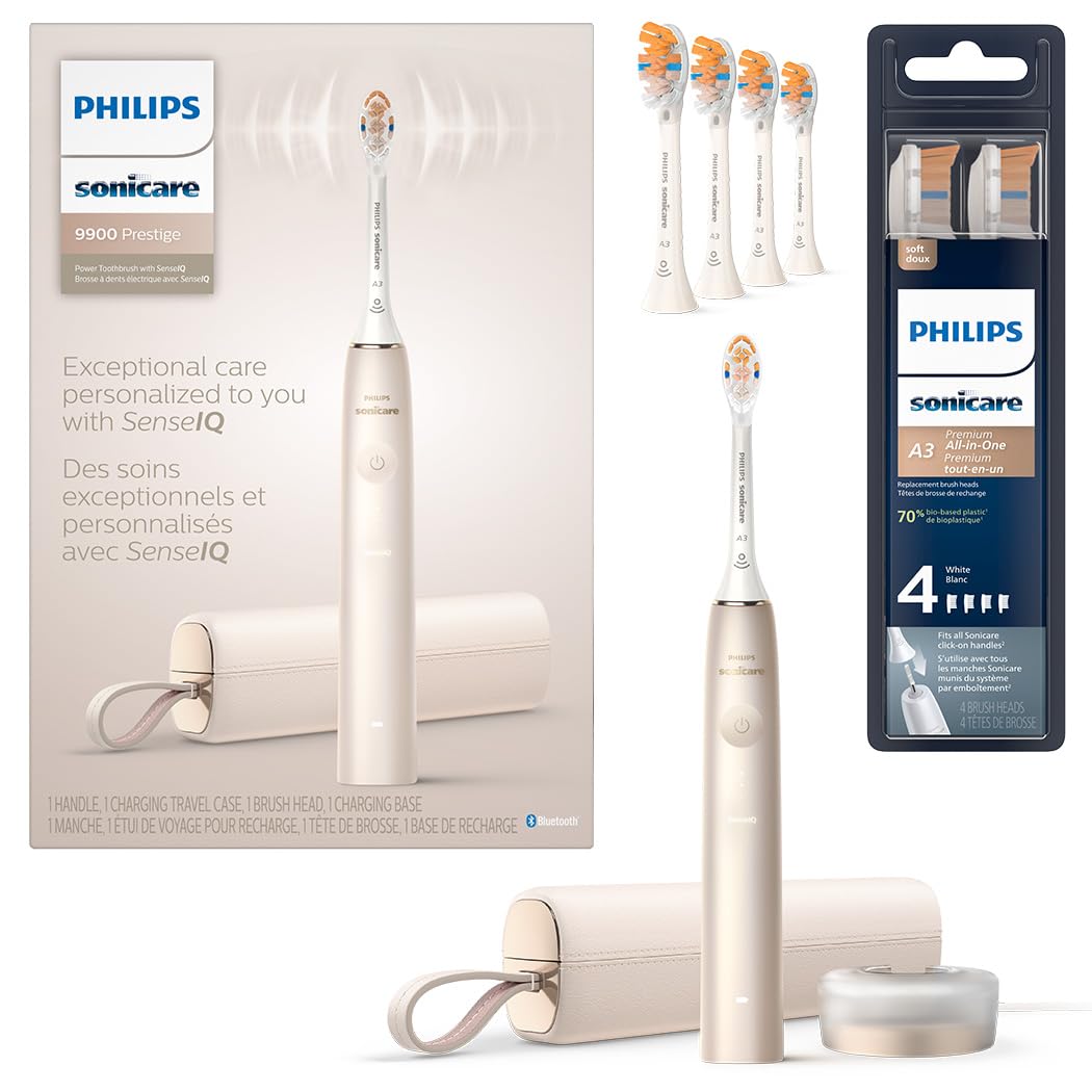 Philips Sonicare DiamondClean 9900 Prestige Electric Toothbrush - with SenseIQ Technology and Advanced AI App, 5 Brushing Modes, 3 Intensity Levels, Charging Travel Case,Midnight Blue, Model HX9990/12
