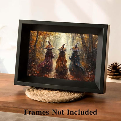 Yesad Three Witches in The Forest Canvas Wall Art, Halloween Décor Vintage Posters Pictures Décor Fall Wall Décor for Living Room Bedroom (Unframed,30”x20”,Three Witches)