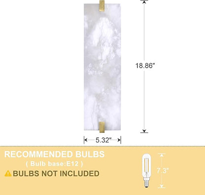 2 Pack 2 Light Square 18.86" Alabaster Marble Bathroom Wall Sconce Modern Concise Style Wall Light Fixture,Gold Finish for Bedroom Hallway Bedside