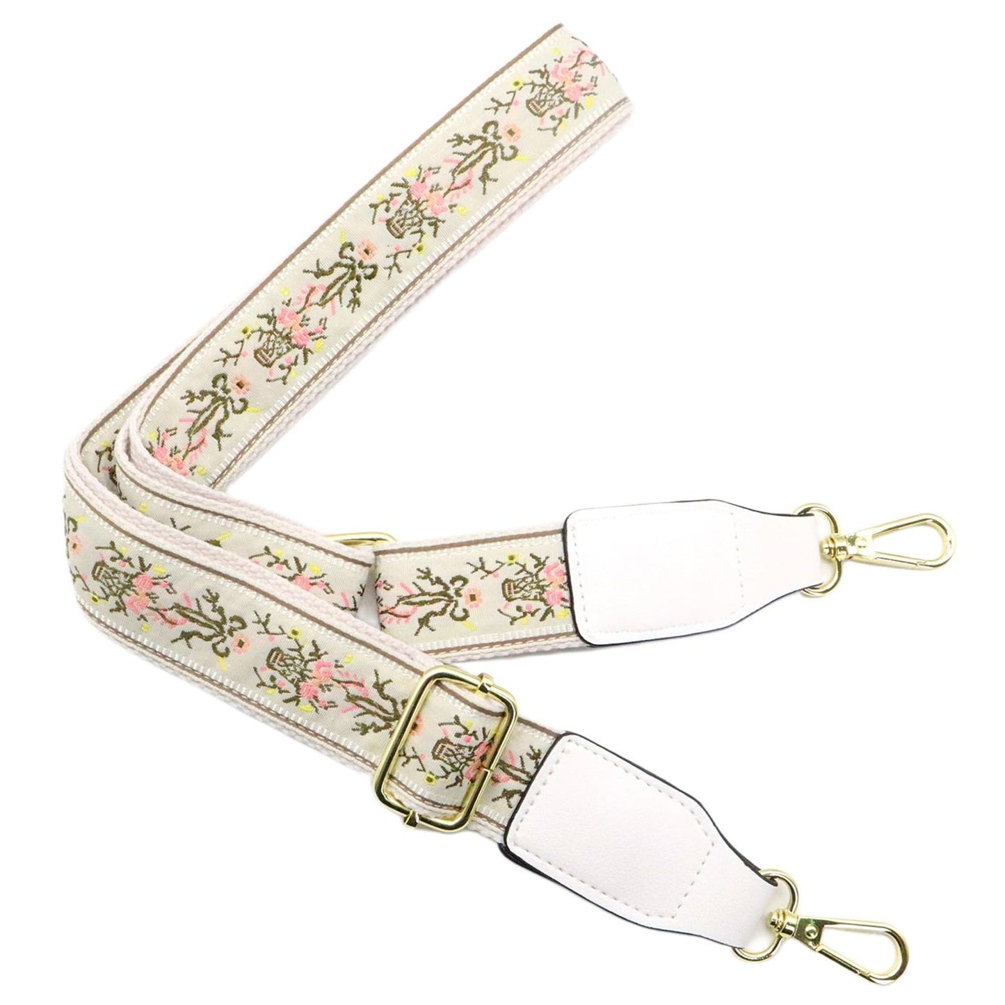 Purse Strap - Retro Ethnic Embroidery Adjustable Shoulder Straps for Women, 1.2" Width, 53.5" Longth Silver Hook Bohemian Style Crossbody Bag Strap