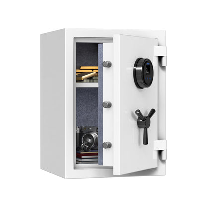 RPNB Deluxe Biometric Safe Box,Digital Fingerprint Fireproof Waterproof Safe with Touch Screen,Removable Shelf and 3 Spoke Handle,Home Safes for Cash Documents Jewelry,1.29 Cubic Feet,White