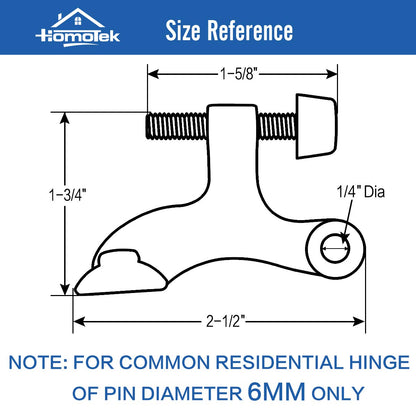 HOMOTEK 8 Pack Hinge Pin Black Door Stopper,Adjustable Deluxe Heavy Duty Door Stopper 2-1/2"x1-3/4”,with Black Rubber Bumper Tips