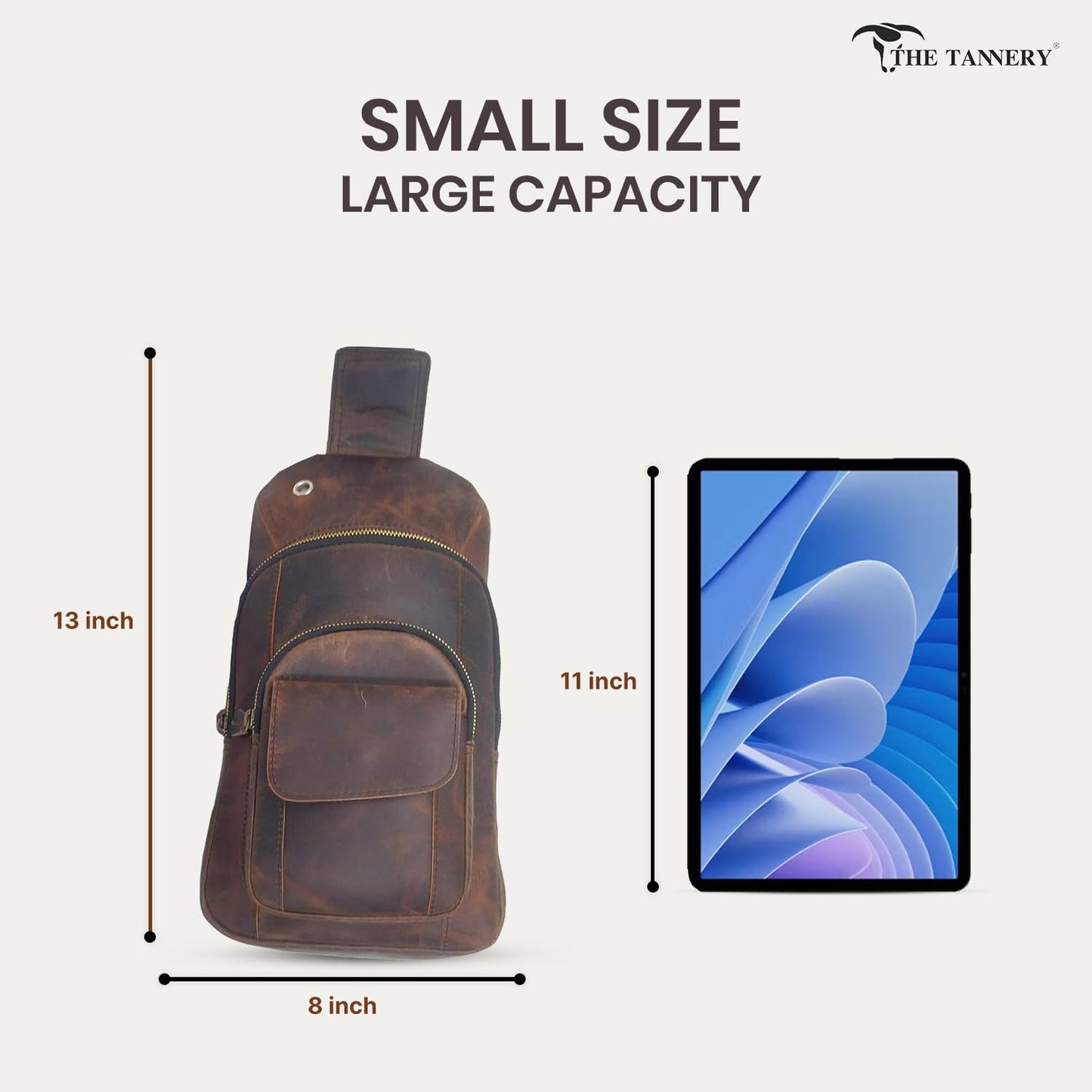 The Tannery Handmade Buffalo Leather Multipurpose Travel Hiking Crossbody Chest Backpack with Adjustable Shoulder Strap, Thanks Giving (Dark Brown, Large)