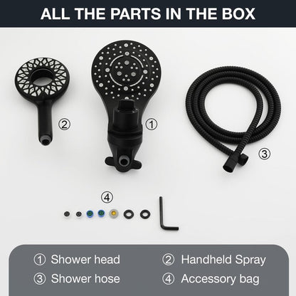 High Pressure Rain Shower Head with Handheld Spray Combo Fixed Showerhead Dual Shower Head Set 10 Sprays Detachable Hand Held Showerheads Built-in Magnetic System Matte Black