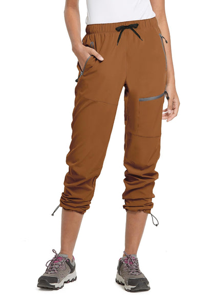 baleaf Cargo Pants for Women Petite Joggers Lightweight Quick Dry Pant Water Resistant 27'' Travel Workout Athletic Trip Caramel XXL