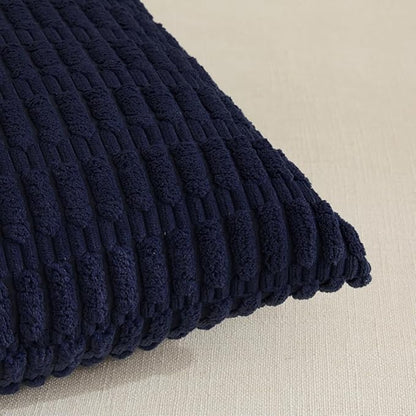 Fancy Homi Navy Blue Decorative Throw Pillow Covers 18x18 Inch for Living Room Couch Bed Sofa, Soft Corduroy Square Cushion Case 45x45 cm, Rustic Modern Farmhouse Boho Home Decor