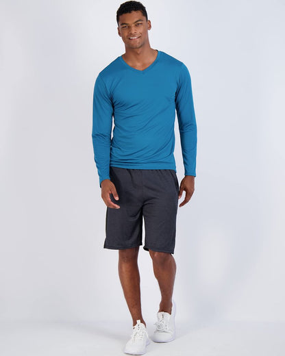 Real Essentials 4 Pack: Men's Dry Fit Long Sleeve V-Neck Active T-Shirt - Athletic Outdoor UPF 50+ - Set 7,XXL