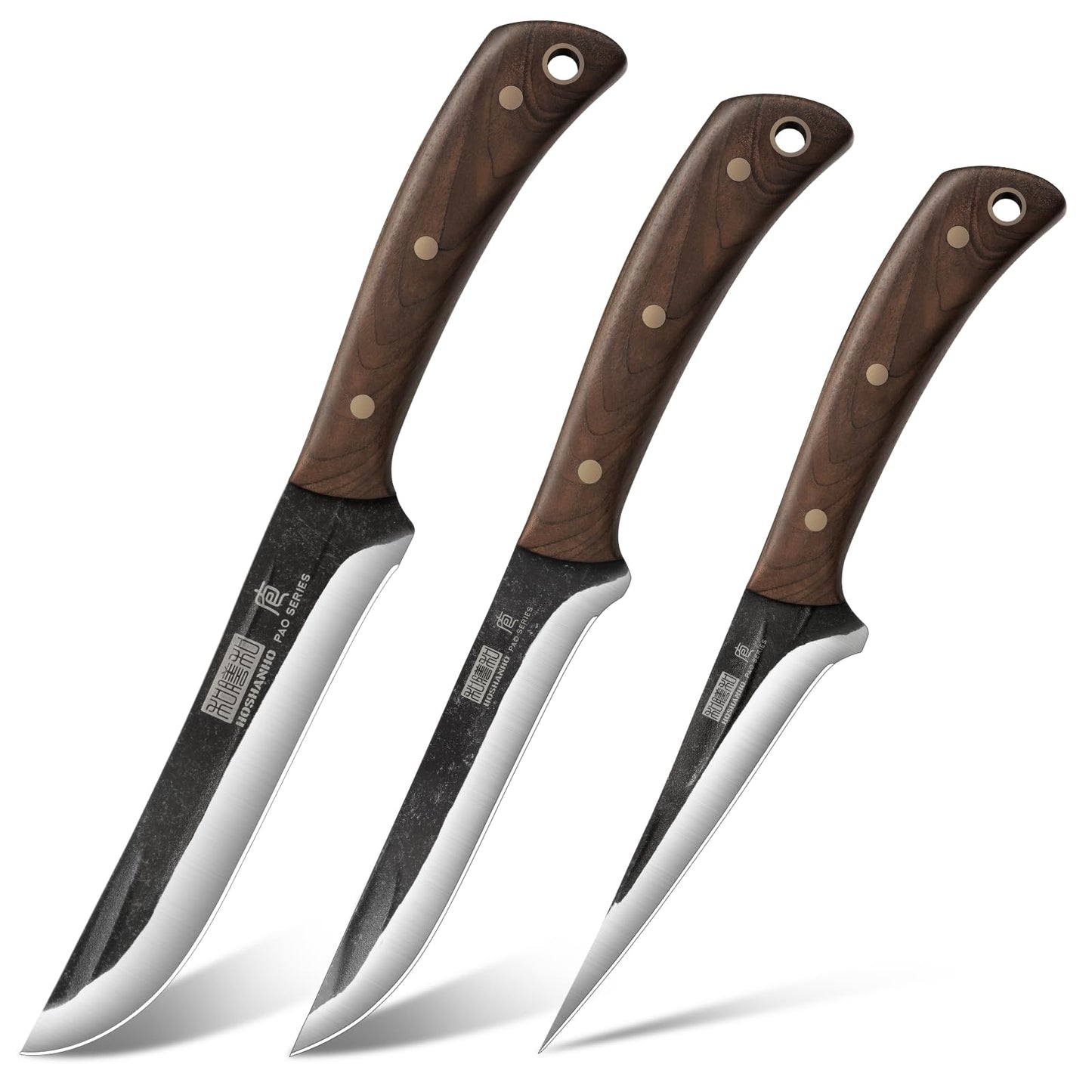 HOSHANHO Butcher Knife Set 3-Piece, Super Sharp Hand Forged Fillet Knife & Dividing Knives & Paring Knives Set, Upgraded High Carbon Stainless Steel Meat Cutting for Home, Outdoor