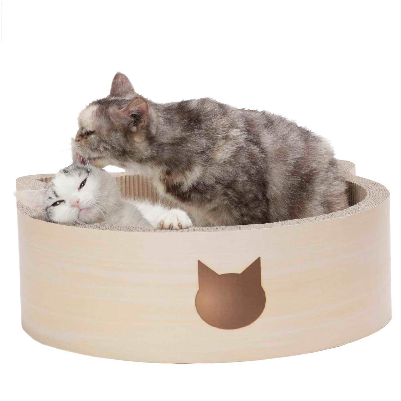 NECOICHI Cat-Headed Scratcher Bed (Birch, Large) | Cardboard Cat Scratcher Bowls for Indoor Cats - Cat Scratching Board, Cat Scratch Pad Lounger with Reversible Usability and Extra Comfort for Lounge