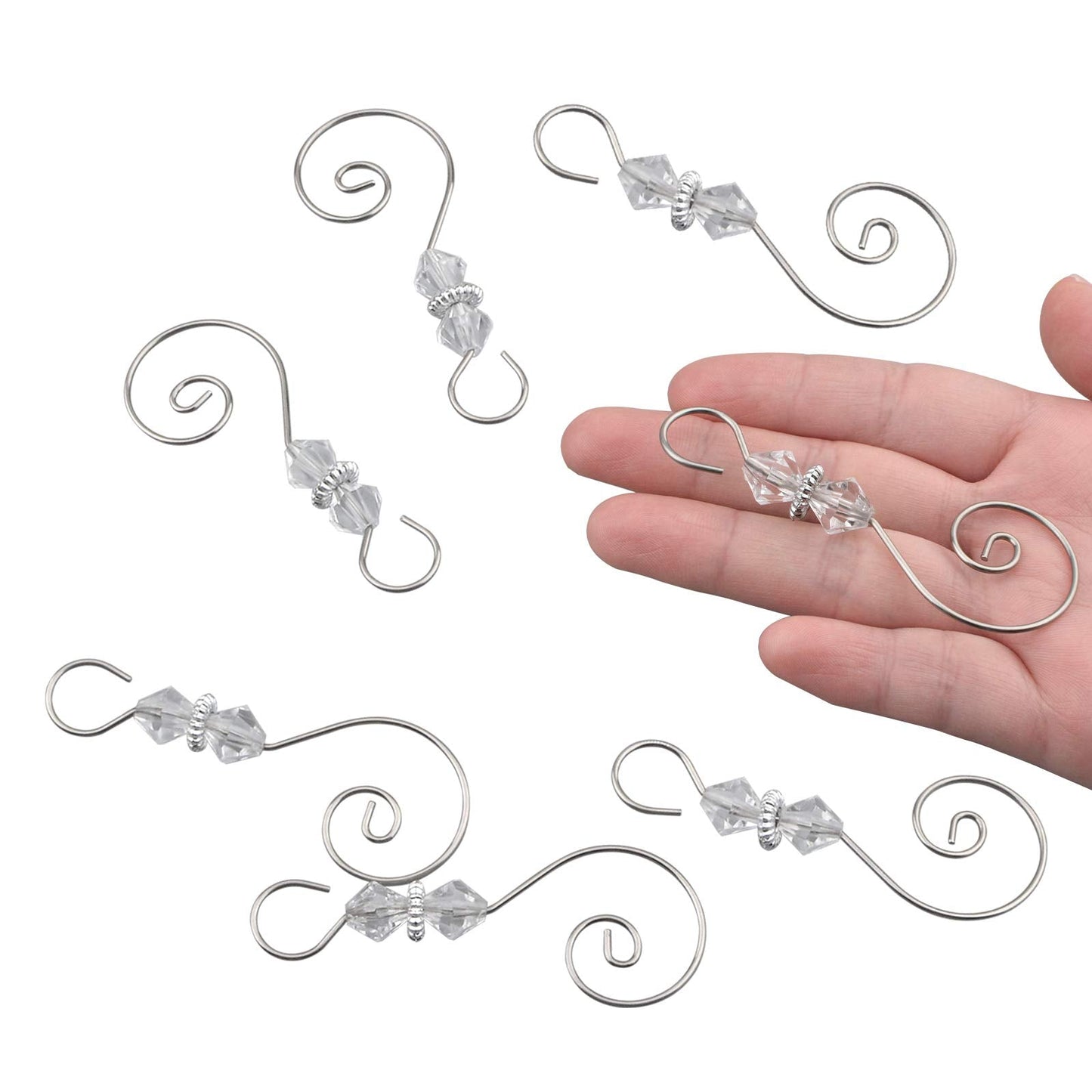 INCREWAY Ornament Hooks, 30 PCS Silver S-Shaped Hangers Hook Swirl Christmas Tree Hanger Metal Hooks with Crystal Beaded