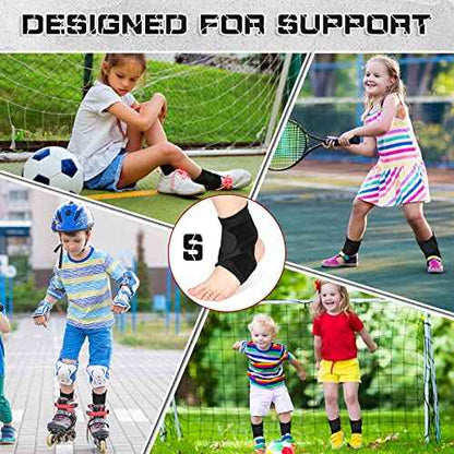 Honoson 2 Pcs Ankle Brace Kid Breathable Neoprene Ankle Support Compression Sleeve Achilles Tendonitis Relief Elastic Foot Brace with Adjustable Wrap for Sprained Plantar Fasciitis(Black,S)