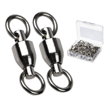 AMYSPORTS Barrel Ball Bearing Swivel Saltwater Rolling Fishing Swivels Stainless Steel High Strength Connector Bearings Solid Welded Rings Black Nickel 25pcs 44lbs