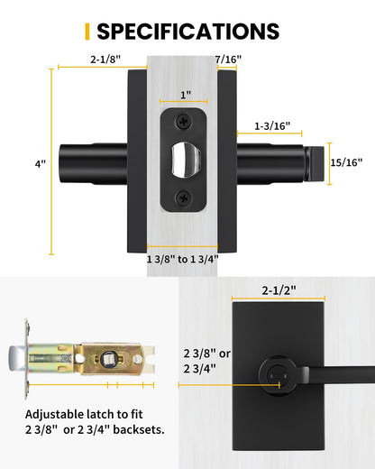 Goldenwarm Black Door Handles Interior,Matte Black Privacy Door Handle for Bedroom Bathroom, Keyless Door Lever Adjustable & Reversible,4 Pack