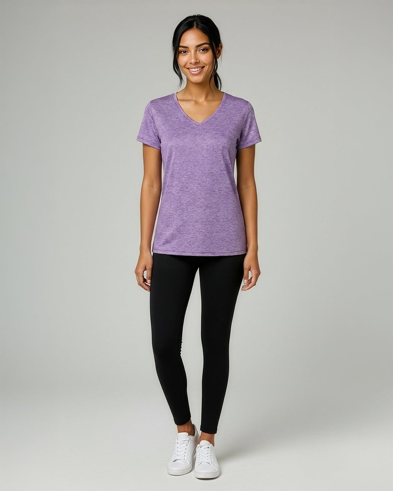 Real Essentials 5 Pack: Women's Dry-Fit Short Sleeve V Neck T Shirt Workout Fitness Yoga Top Tee, Set 7, S